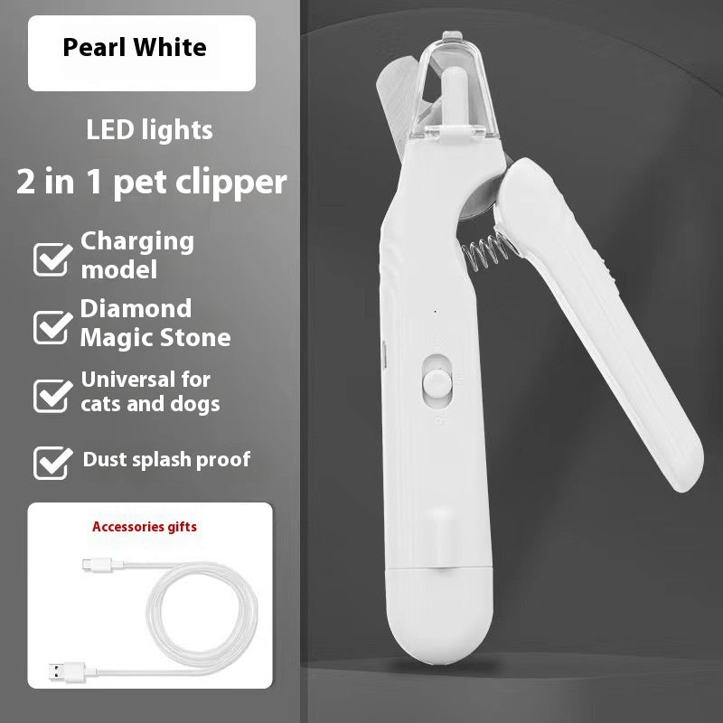 2 In 1 Pet Nail Clippers With Led Light Multifunction Trimmer