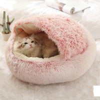 2-in-1 honden- en kattenmand, wintermand voor huisdieren, rond pluche warm bed, huisvormig zacht lang pluche dierenbed, dierenbenodigdheden