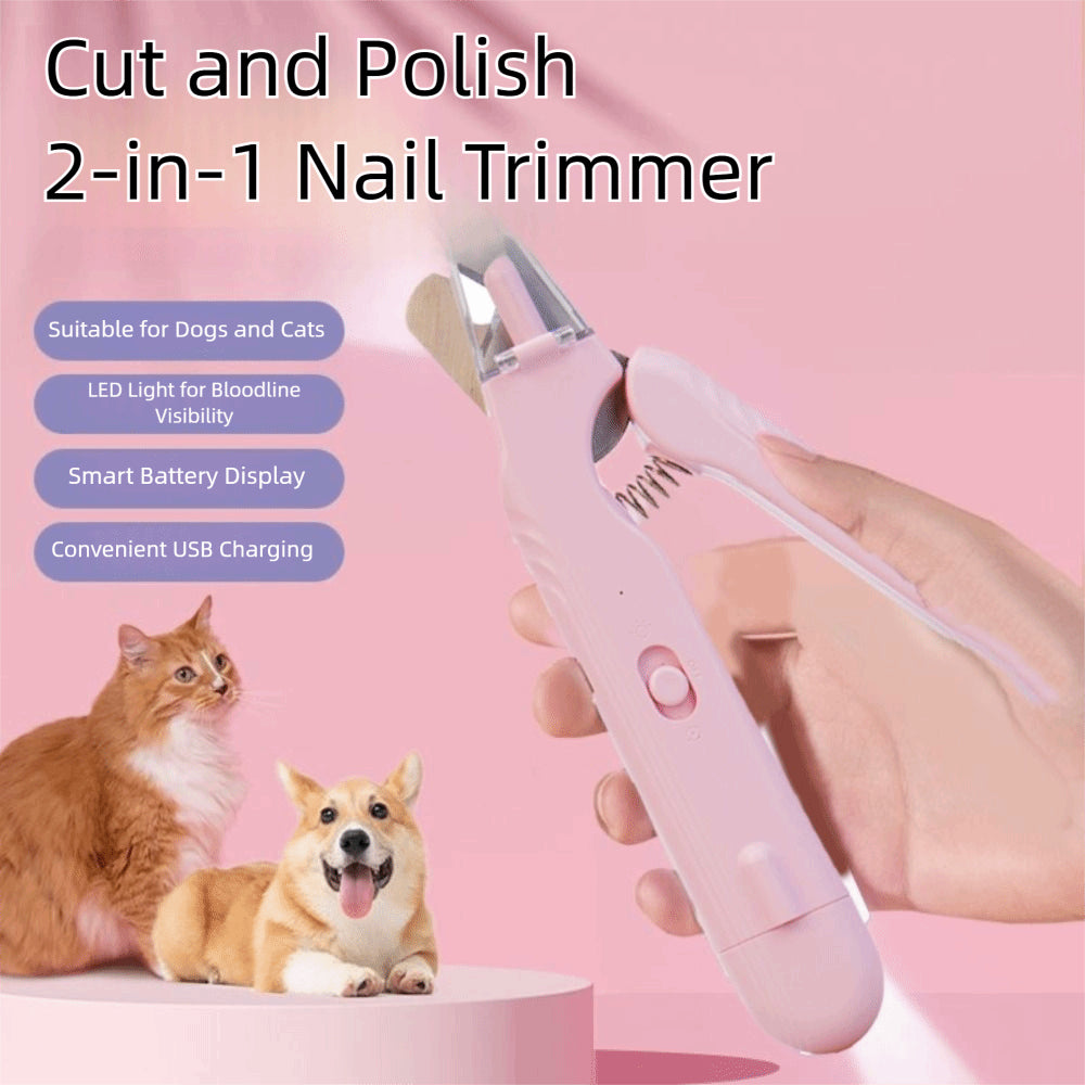 2 In 1 Pet Nail Clippers With Led Light Multifunction Trimmer