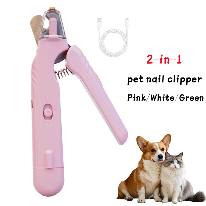2 In 1 Pet Nail Clippers With Led Light Multifunction Trimmer