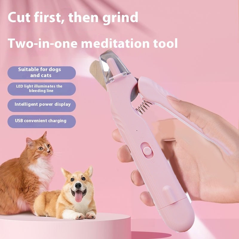2 In 1 Pet Nail Clippers With Led Light Multifunction Trimmer